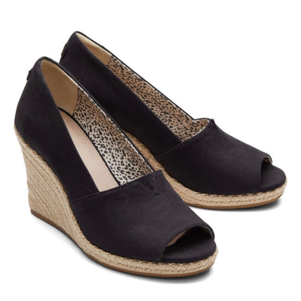 NIB Toms Michelle Espadrille Wedge Black size 8